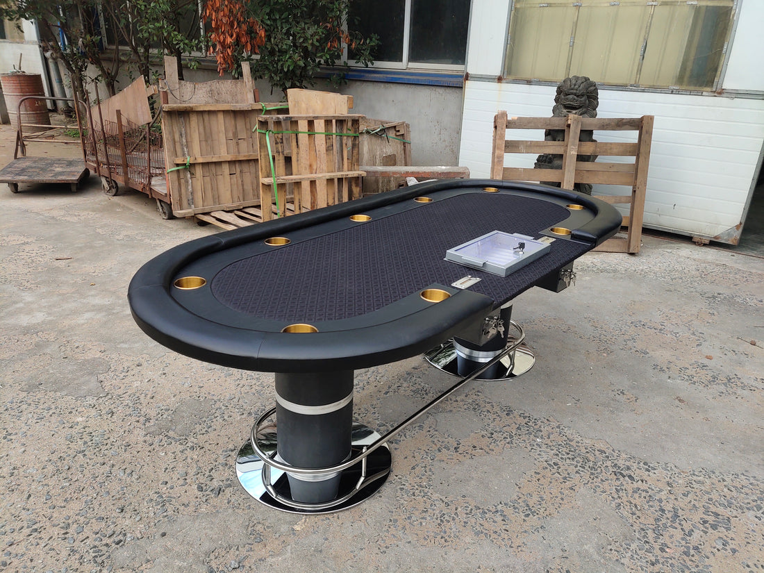96" Poker Table For Casino Game Texas Holdem Oval Black With Waterproof Felt Chips Tray Drop Box Black Primary Living Space Modern Wood