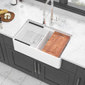 White Farmhouse Sink Workstation 33 Inch White Ceramic Double Bowl Farm Kitchen Sink White Ceramic