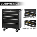 5 Drawer Rolling Tool Chest W Lock & Key, Tool Storage Cabinet With Wheels, Top Cushion & Drawer Liners, Tool Organizer Box For Garage, Warehouse & Repair Shop Black Steel