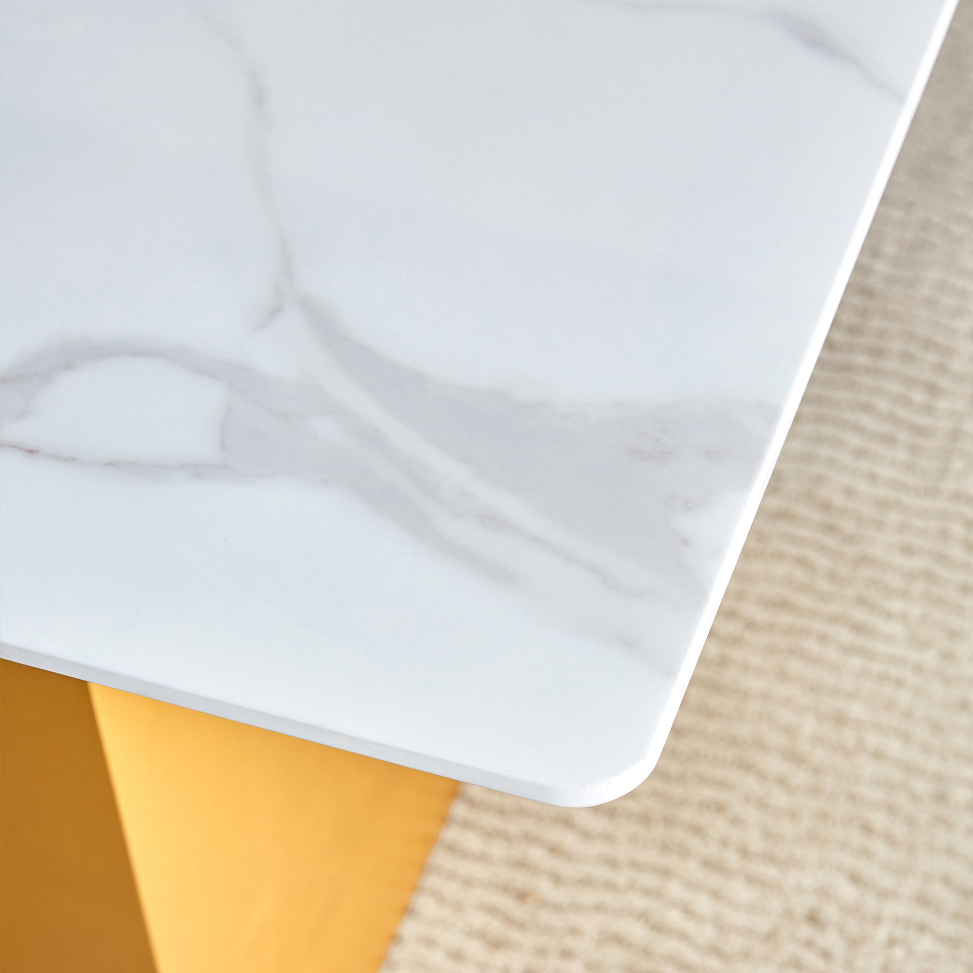 Table And Chair Set.Large Modern Rectangular Table With 0.4 Inch Patterned Glass Tabletop And Large Mdf Table Legs.Comes With 6 Chairs With Faux Leather Cushioned Seats And Golden Metal Legs. Gold White Seats 6 Mdf Glass
