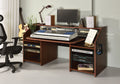 Cherry Music Desk With Earphone Rack Cherry Keyboard Tray Computer Desk Office Freestanding Rectangular Shelves Wood Metal Sled