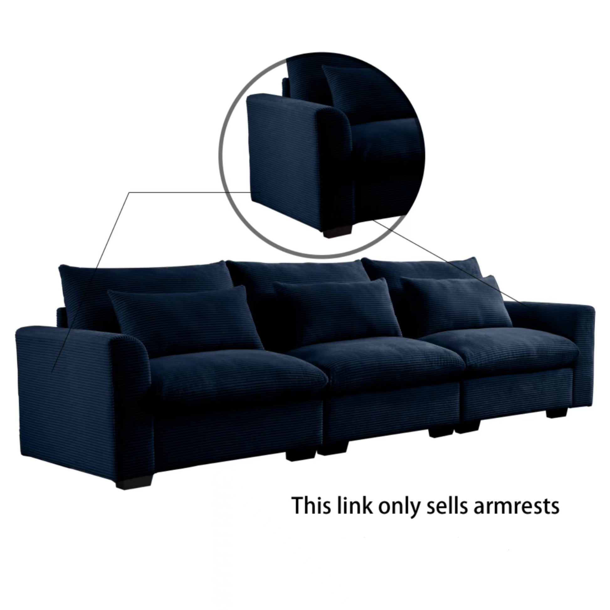 Corduroy Sofa Armrests For 2 Seater Sofa, 3 Seater Sofa And 4 Seater Sofa, Bule Corduroy Blue Corduroy 1 Seat