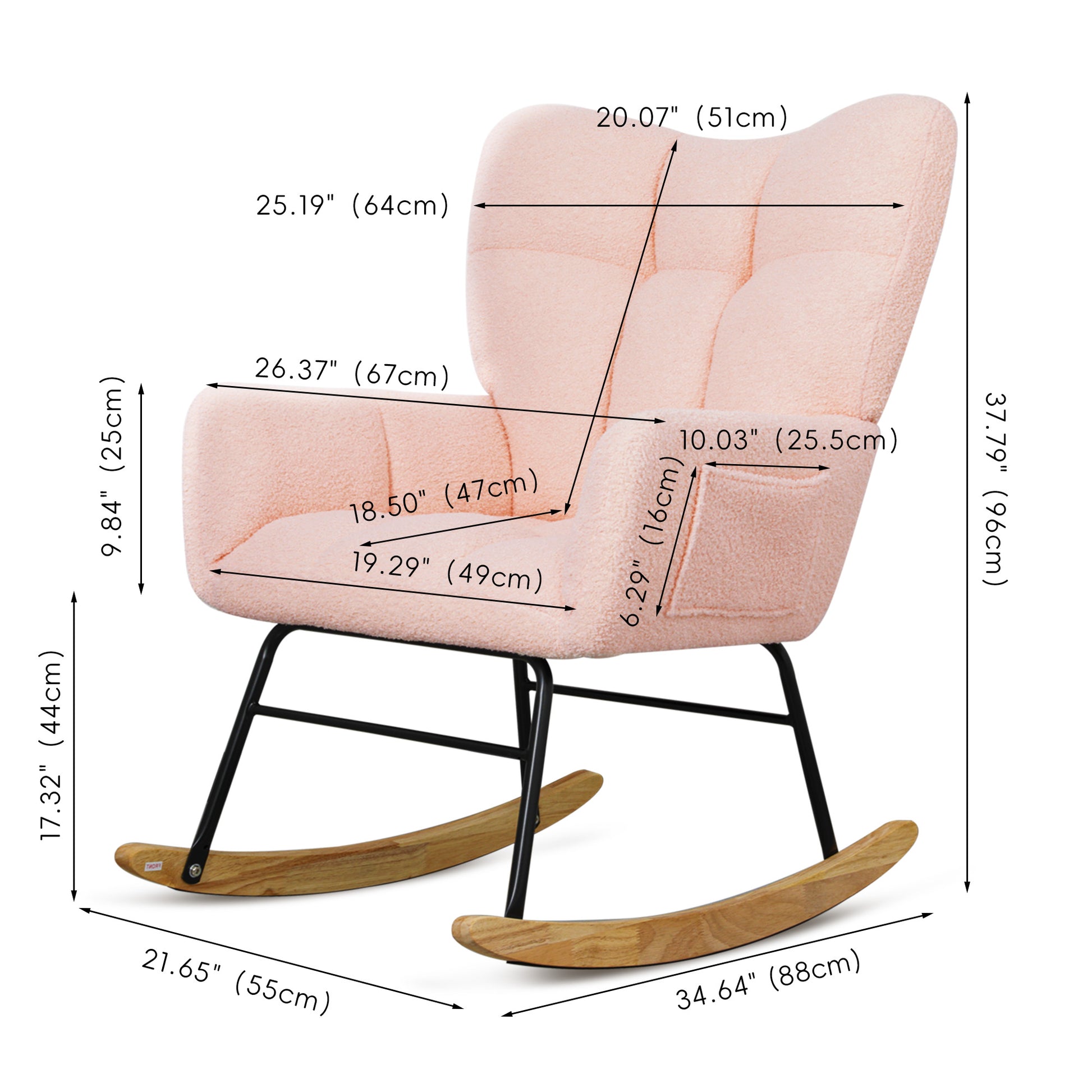 Teddy Fabric Rocking Chair, Modern Rocking Accent Chair For Nursery, Living Room, Bedroom, Pink Metal Pink Bedroom Foam Wipe Clean Modern Rocking Chairs Foam Wood Metal