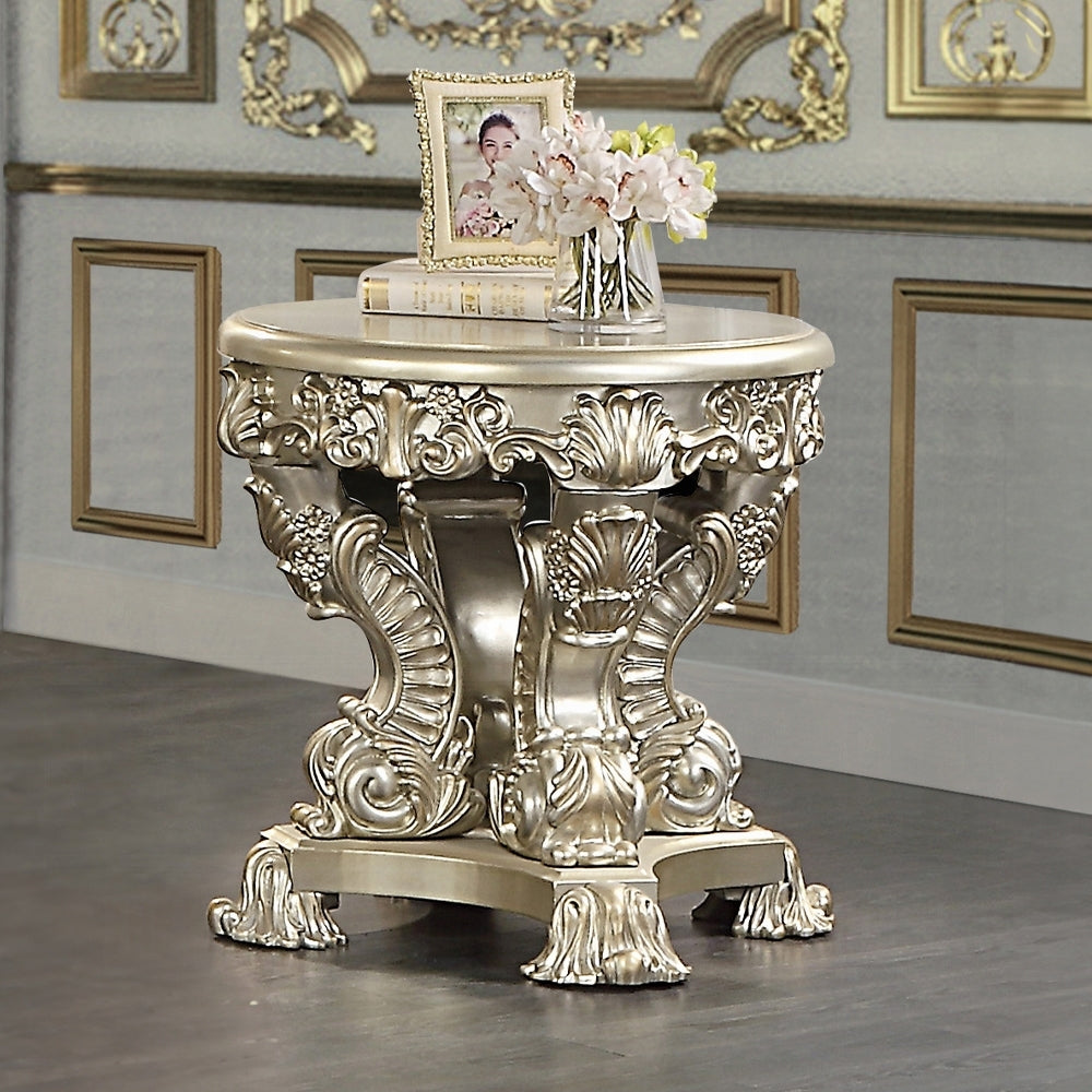 Antique Gold End Table With Floral Legs Antique Gold Primary Living Space Round Wood Plastic Pedestal