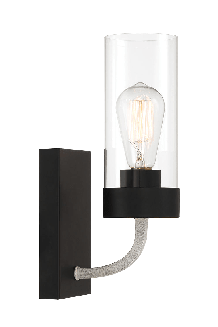 Zephyr Single Light Sconce With Clear Glass Metal Black Finish Black,Clear Glass,Metal