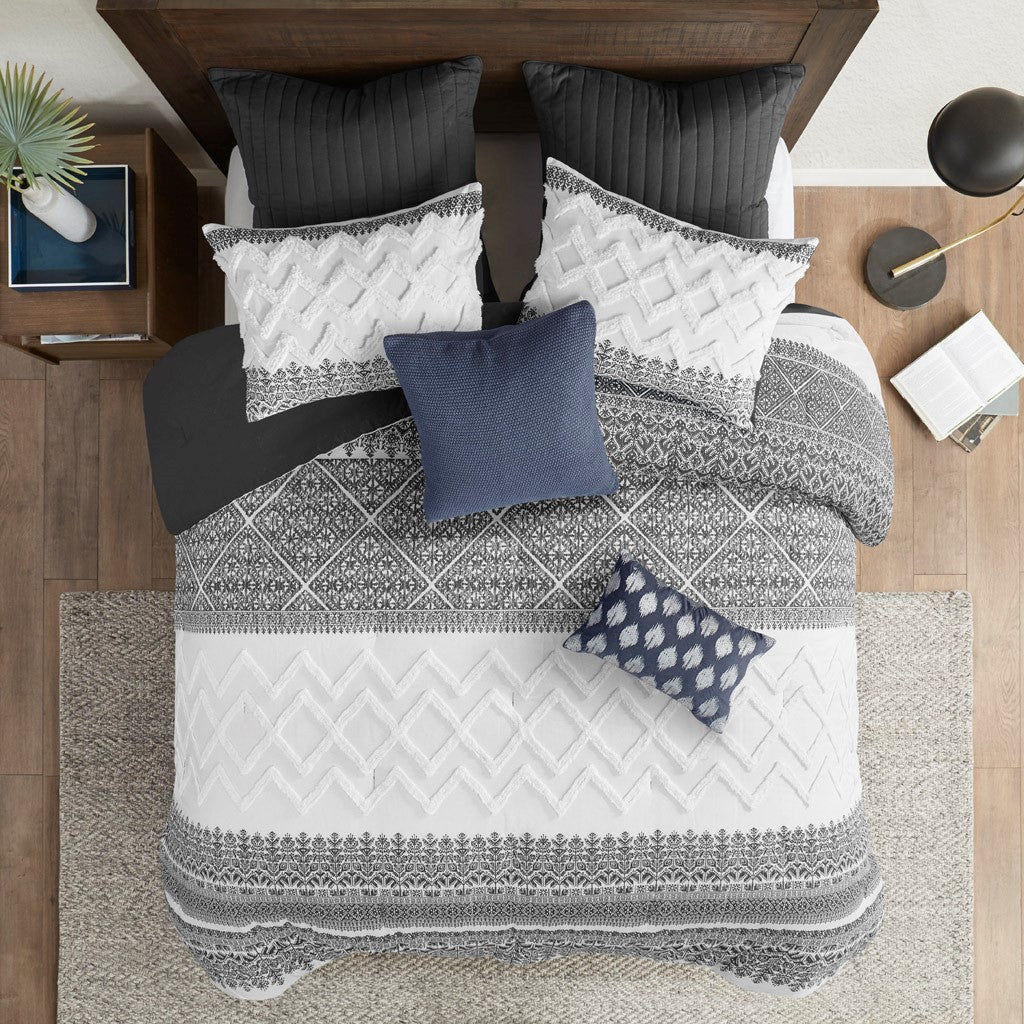 3 Piece Cotton Comforter Set With Chenille Tufting Gray King Cal King King Gray Cotton