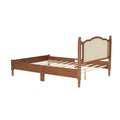 Queen Size Wooden Platform Bed With Natural Rattan Headboard, Vintage Bed Frame With Wooden Slat Support, Walnut Expected Arrival Time: 08.23 Box Spring Not Required Queen Walnut Wood