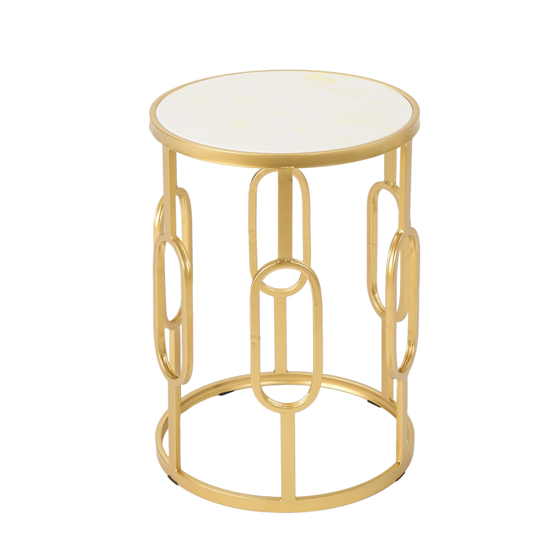 Drexel 16" Side Table White Gold Metal Stone