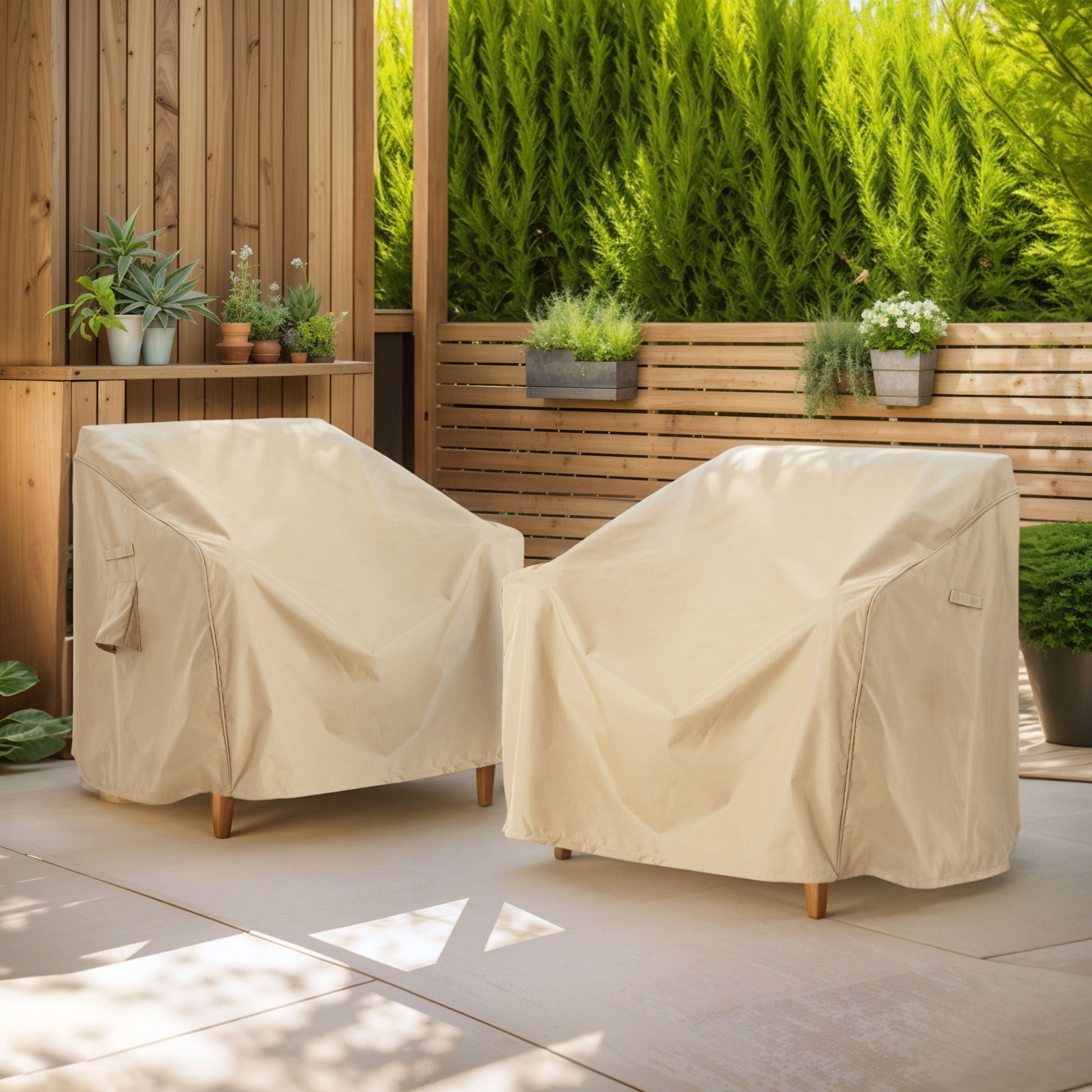 Shield Patio Outdoor Club Chair Cover, Beige, Set Of 2 Beige Fabric