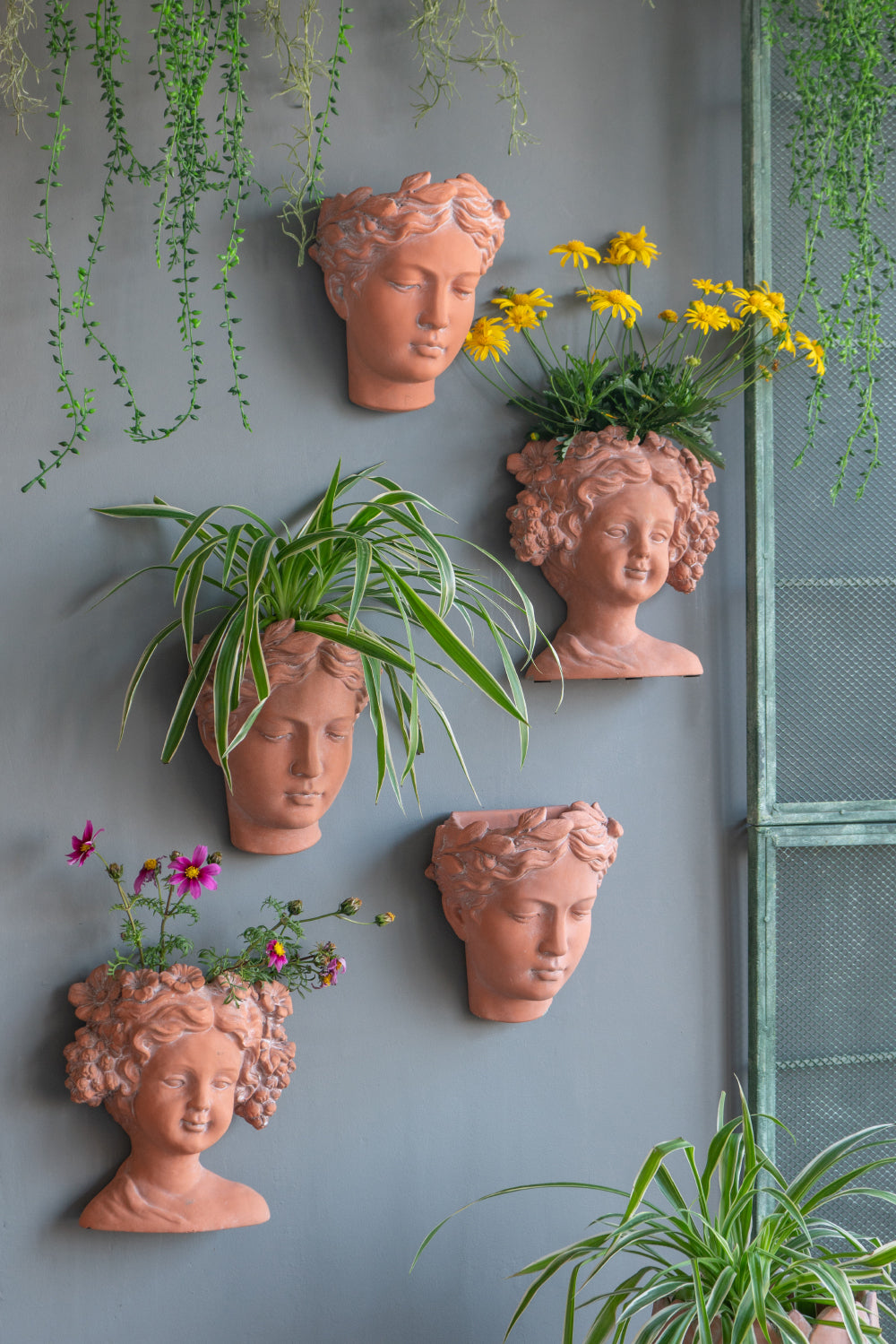 7X5.5X9" Visage Head Bust Planter, Brown Home Wall Planter Brown Garden & Outdoor Cement