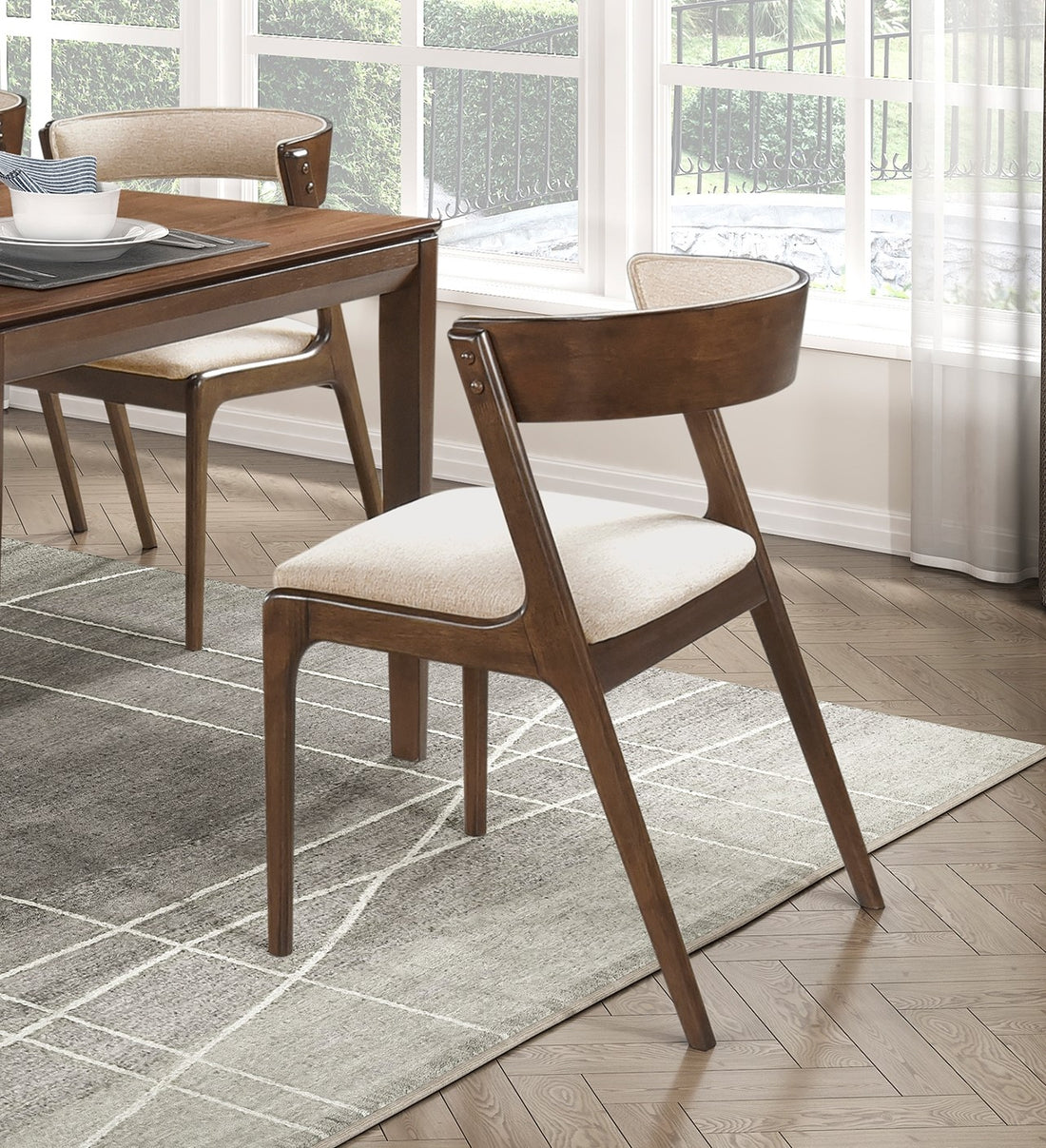 Walnut Finish Dining Chairs 2Pc Set Upholstered Back And Seat Cushion Modern Dining Kitchen Furniture 1Pc Walnut Dining Room Contemporary Wood