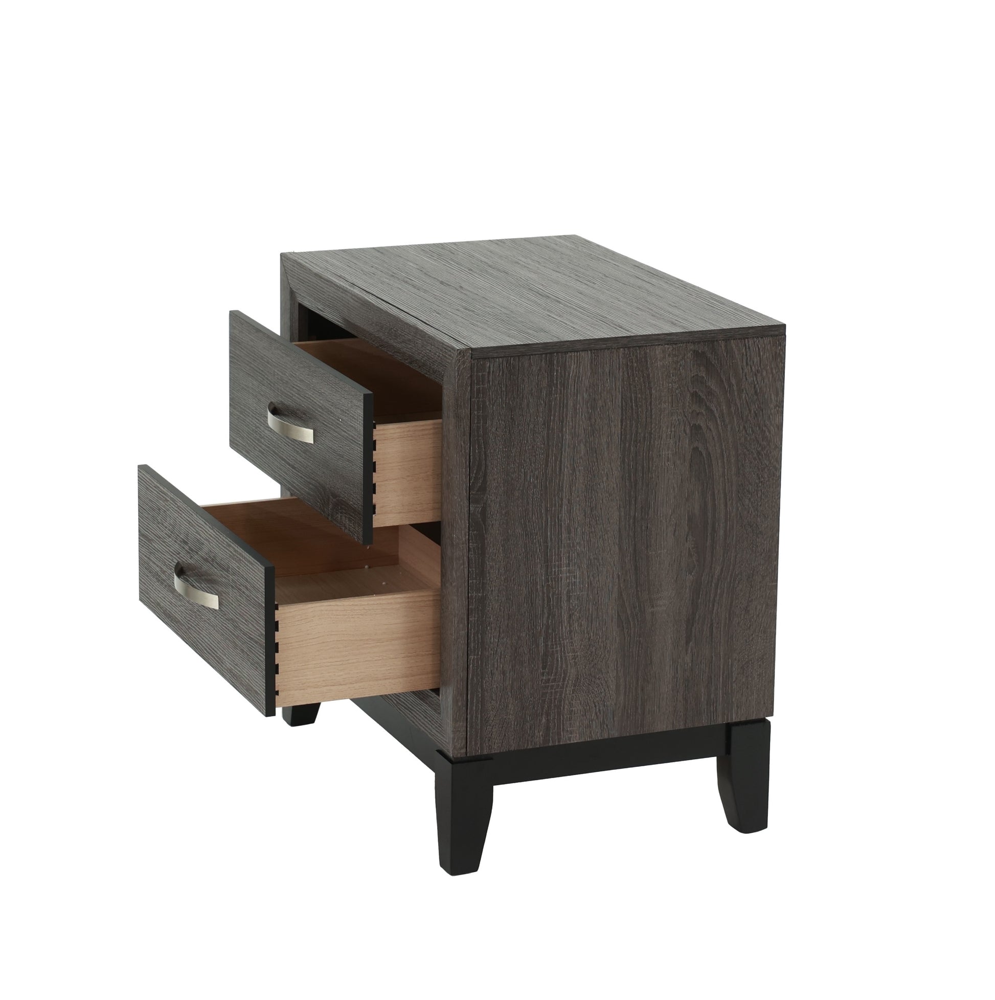 Bedroom Furniture Rustic Grey Oak Simple 1Pc Nightstand 2 Drawers Bed Side Table Solidwood Gray 2 Drawers Bedroom Bedside Cabinet Modern,Transitional Pine Drawers Particle Board Mdf,Solid Wood