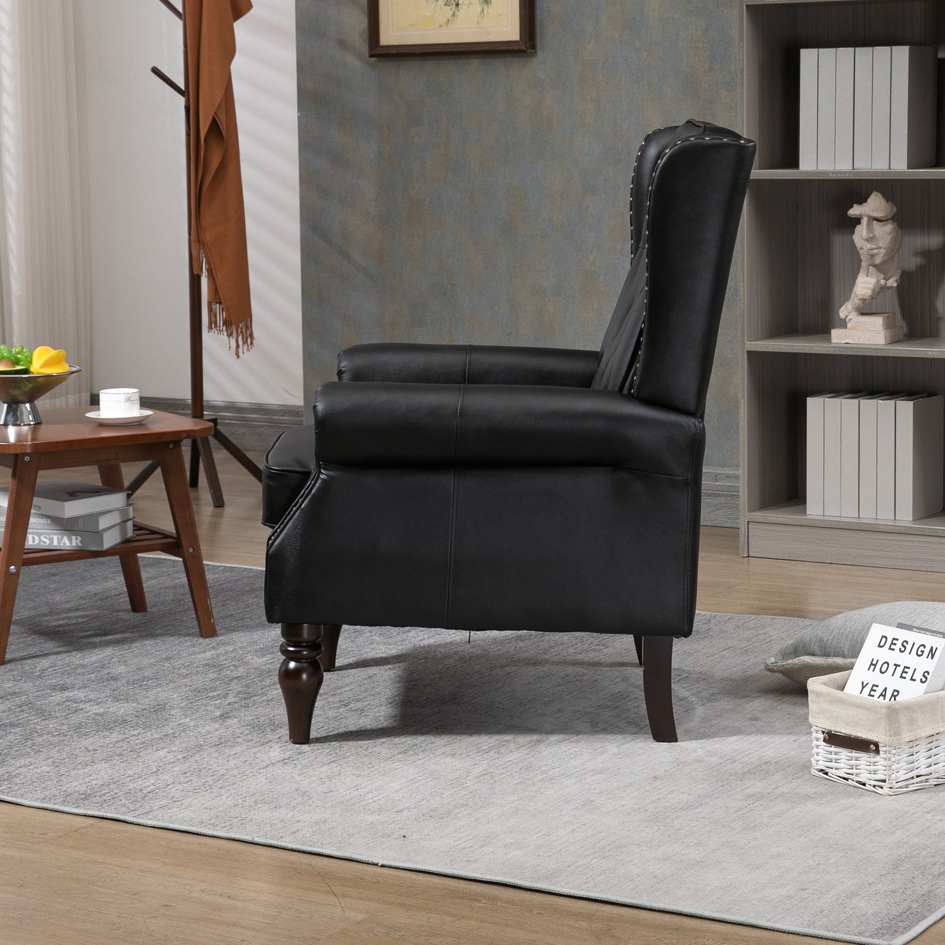 Coolmore Wood Frame Armchair, Modern Accent Chair Lounge Chair With Sturdy Wood Legs For Living Room Bedroom Black Pu Black Pu Foam Pu Leather
