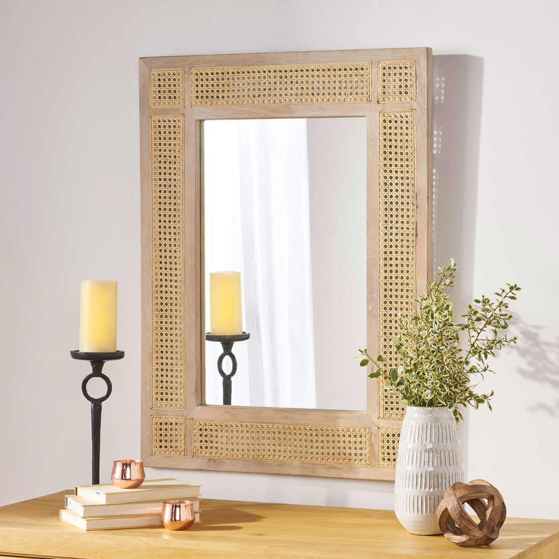 Mango Wood Mdf Cane Fitted Mirror Natural Wood