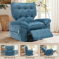 Overstuffed Rocker Recliner Chair With Massage And Heat, 360 Swivel Fabric Wide Seat Single Sofa Lounge Chairs With Side Pocket, Manual Home Theater Recliners For Living Room Blue Metal Soft Heavy Duty Textile