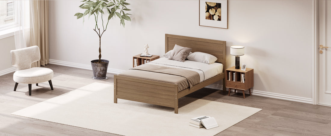 Wood Platform Bed Frame With Headboard, Mattress Foundation With Wood Slat Support, No Box Spring Needed, Full Size, Walnut Box Spring Not Required Full Walnut Wood Solid Wood Mdf