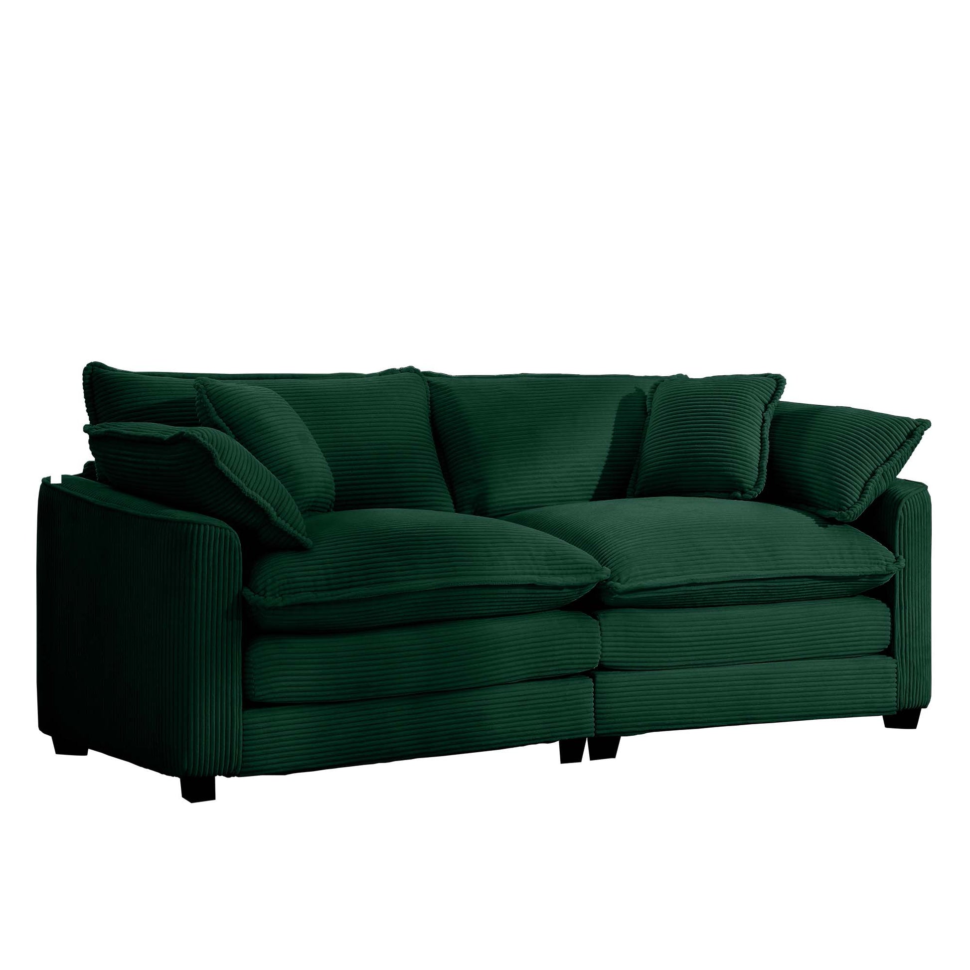 Modern Fabric Living Room Sofa With 4 Pillows Upholstered Large Deep Seating Loveseat, Green Corduroy Green Corduroy 2 Seat