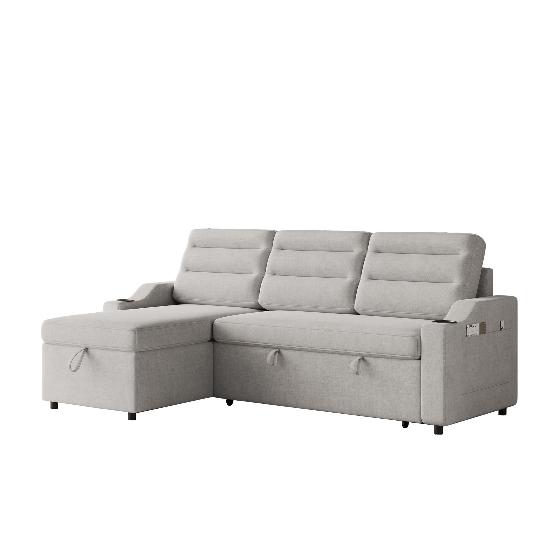 Mh83.5" Convertible Sleeper Combo Sofa, Convertible Sofa Bed Polyester Pullout Bed With Storage Recliner And Cup Holder For Living Room, Tight Spaces Light Grey Polyester Primary Living Space Pine Foam Fabric 3 Seat