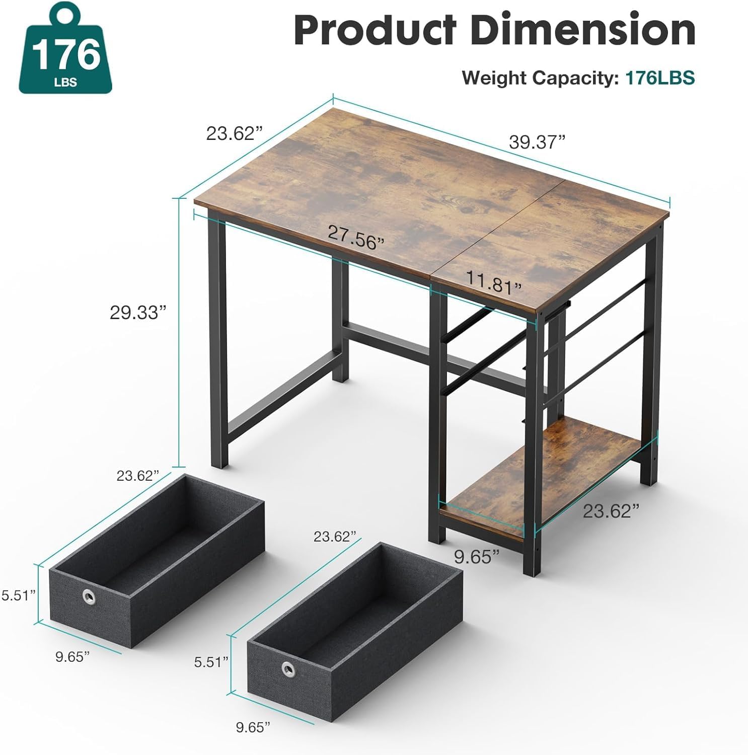 Computer Desk With Drawers 40 Inch Office Writing Work Kids Study 2 Tier Wood Corner Table With Storage Drawers Shelf For Bedroom Home Office Rustic Brown Rustic Brown Wood