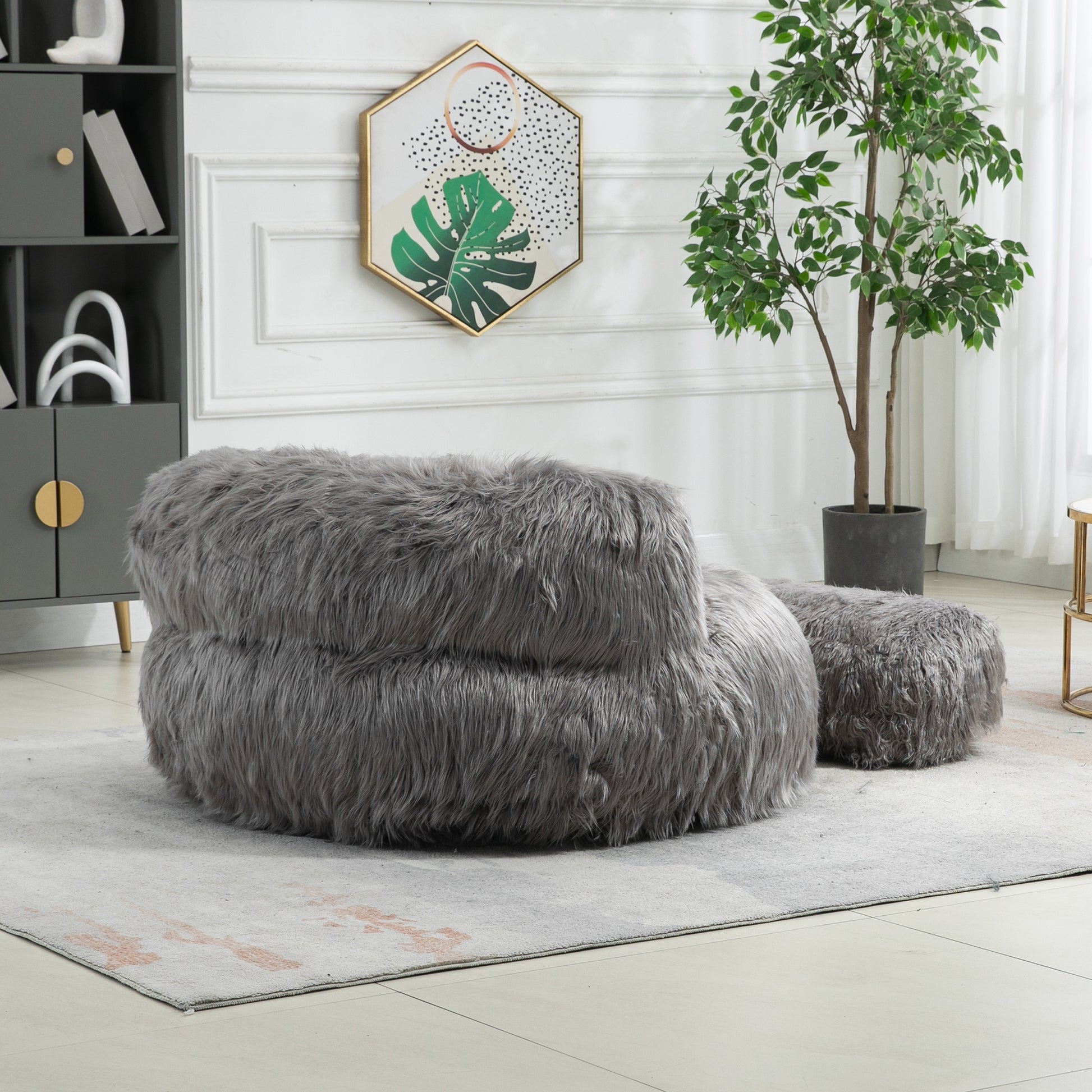 Coolmore Bean Bag Chair, Floor Sofa With Handle,Accent Sofa Chair With Ottoman For Gaming Reading Relaxing Gray Gray Plush