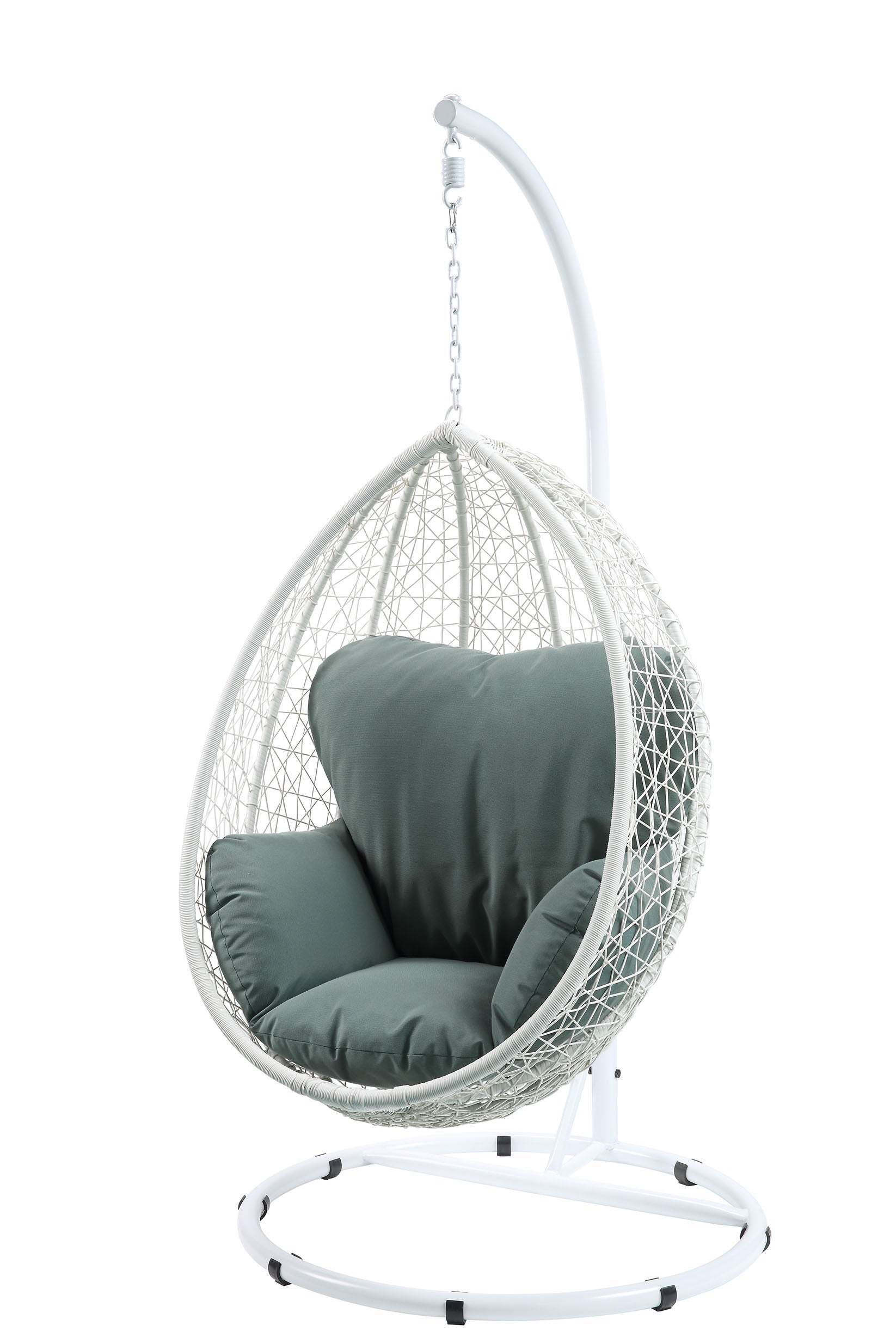 Simona Green Fabric & White Wicker Hanging Chair Green,White Fabric,Steel,Wicker