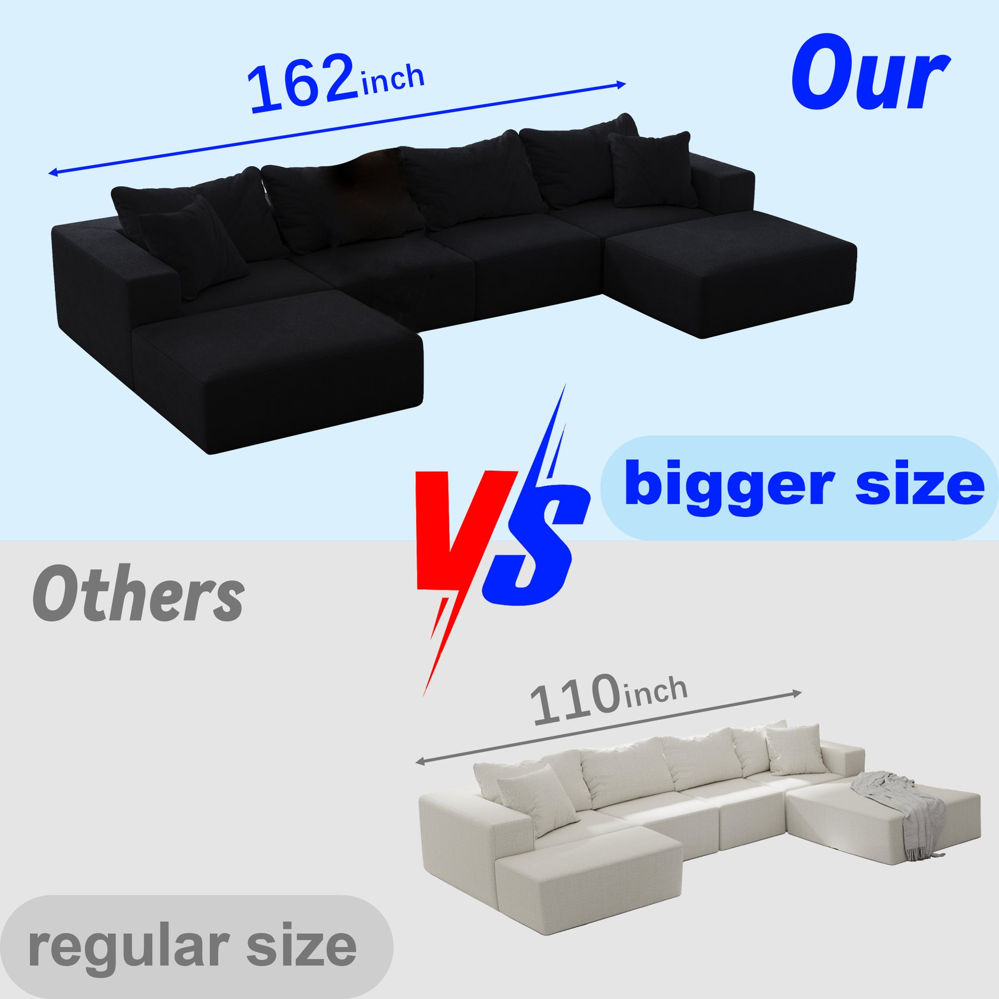 Oversized Sponge Cloud Sofa,Modern Upholstered Sectional Sofa Couch Set,Modular 162" L Shaped Sectional Living Room Sofa Set With 6 Pillows,Free Combination Sofa Couch For Living Room,Bedroom Black Foam Chenille 6 Seat