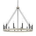 12 Light Candle Style Steel Dimmable Wagon Wheel Chandelier Ul Certified Black,Oak Ceiling Lights Steel Metal