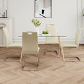 Modern Simple Rectangular Glass Dining Table, Solid Tempered Glass Countertop, Wood Transfer Metal Table Legs, Light Yellow Pu Dining Chair Set, Suitable For Restaurant Kitchen Use Set Of 5 Upholstered Chair Glass Light Yellow Seats 4 Metal Rectangular