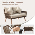 Patio Conversation Sets 4 Pieces, Handwoven Rattan Wicker Aluminum Frame Outdoor Patio Set, All Weather Modern Rope Patio Loveseat With Coffee Table For Garden Balcony Deck Poolside Porch Khaki Yes Khaki Garden & Outdoor Multiple Chairs Seating Group
