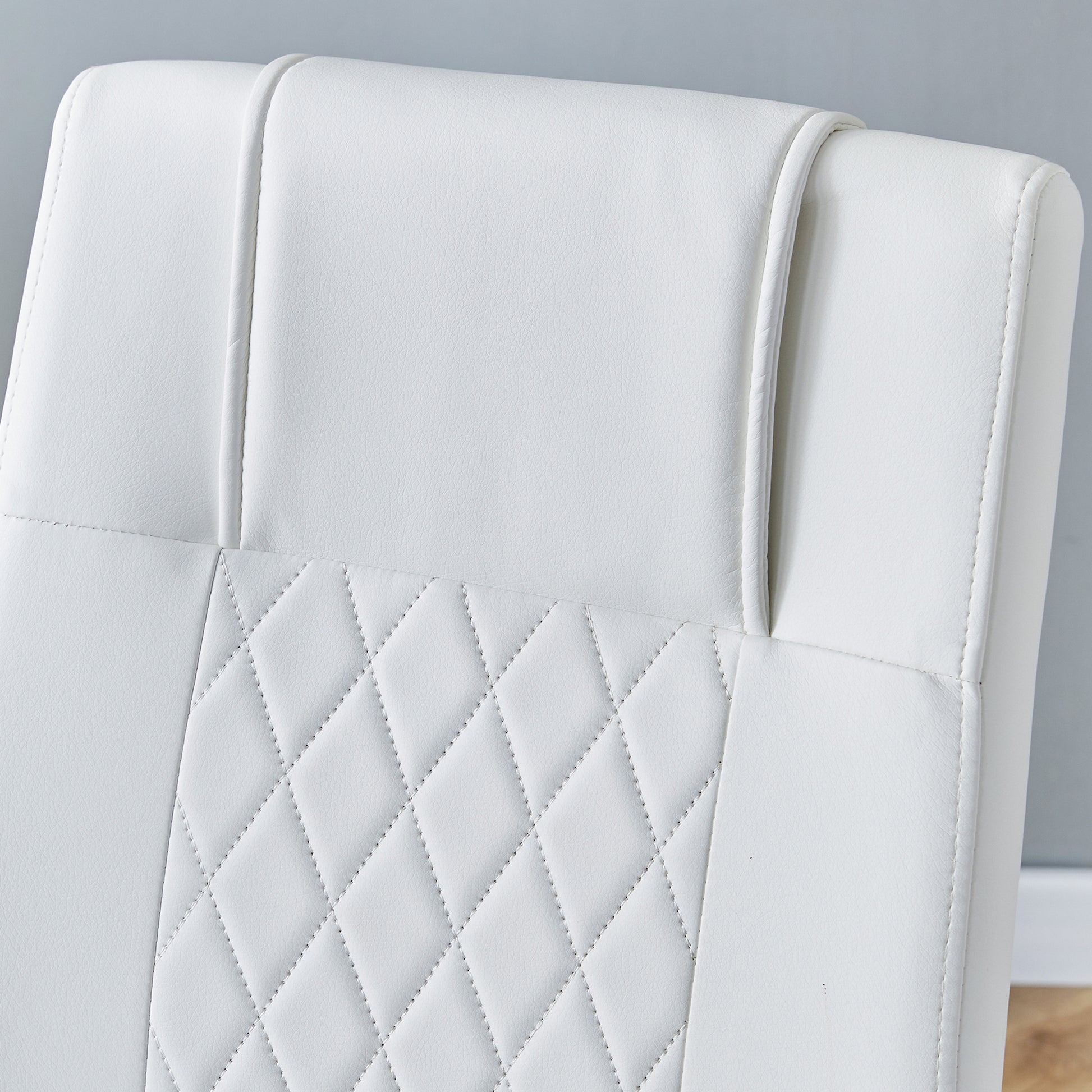 Table And Chair Set.Modern Dining Table,Tempered Glass Tabletop And Silver Colored Leg.Paired With 6 Soft And Comfortable High Quality White Pu Dining Chairs With Silver Legs. Silver,White Seats 6