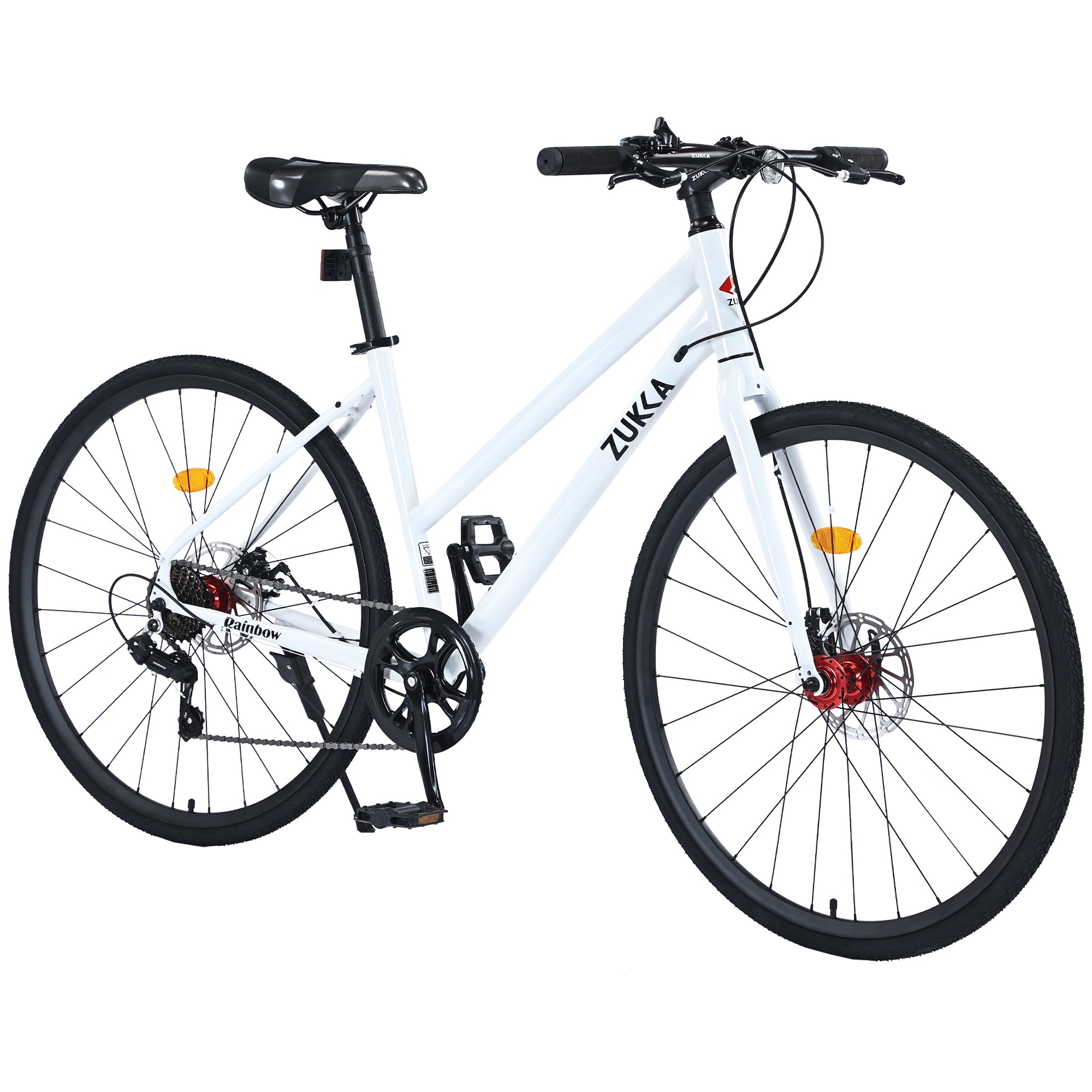 7 Speed Hybrid Bike Disc Brake 700C Road Bike For Men Women'S City Bicycle Cycling White Garden & Outdoor Carbon Steel