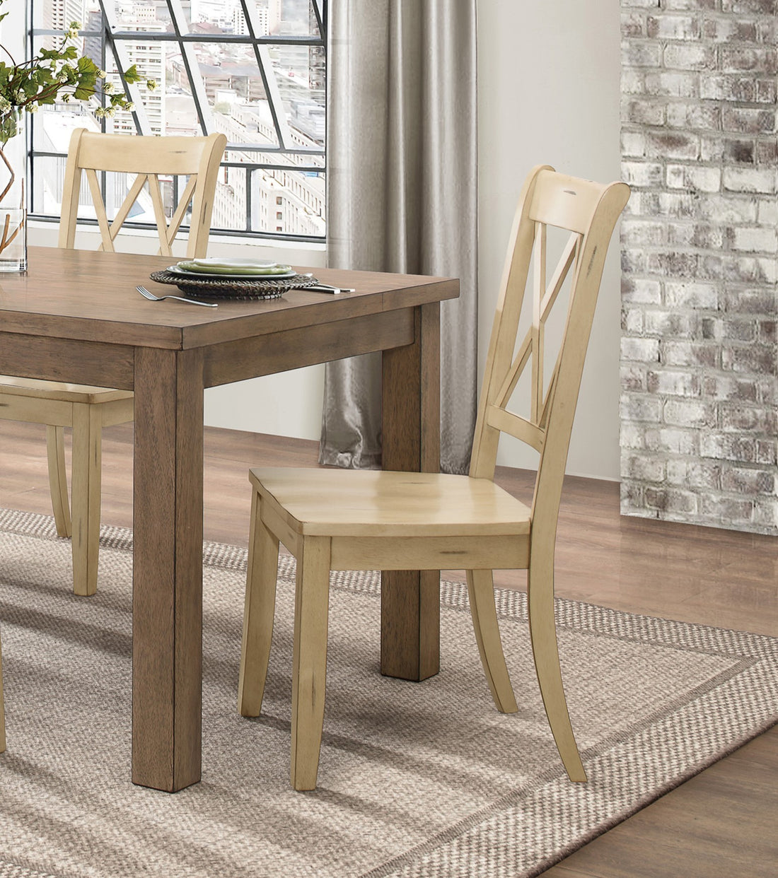 5Pc Dining Set Natural Finish Table And 4X Side Chairs Buttermilk Finish Wooden Kitchen Dining Room Furniture Wood Wood Cream Brown Seats 4 Wood Dining Room 4 Leg Rectangular Dining Table With Chair Wood