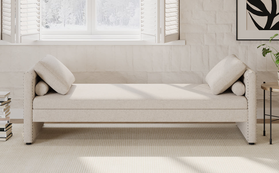 Modern Upholstered Chaise Lounger Daybed With Pillows Small Single Daybed, No Mattress Needed, Perfect For Living Rooms & Home Office,Linen Fabric, Beige Beige Linen