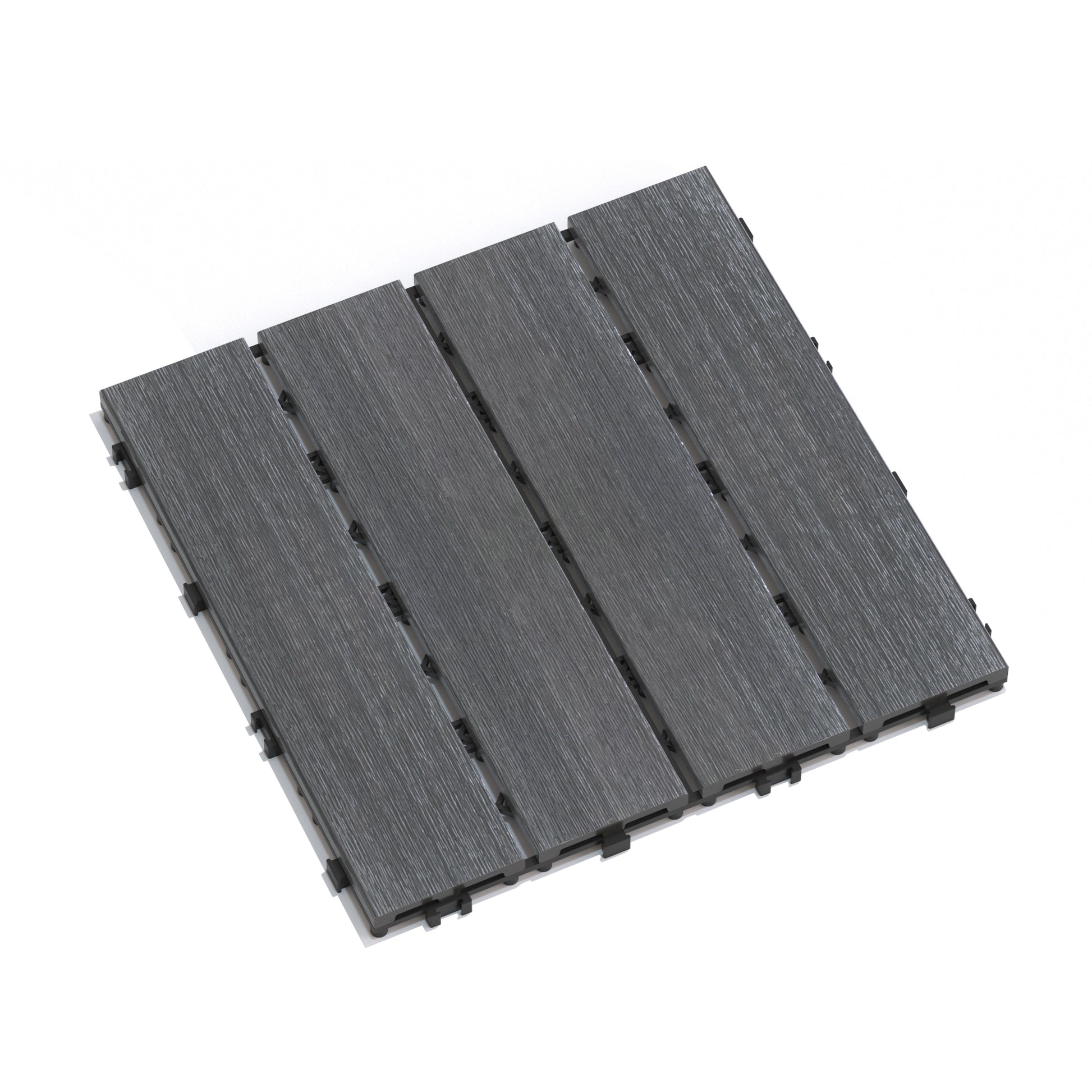 Patio Floor Tiles Pack Of 22 Wpc Wood Plastic Composite Patio Deck Tiles Diy Interlocking Decking Tiles, Quick Deck Floor Tile, Court Tile, Water Resistant Indoor Outdoor 11.8" Ash Dark Gray Plastic