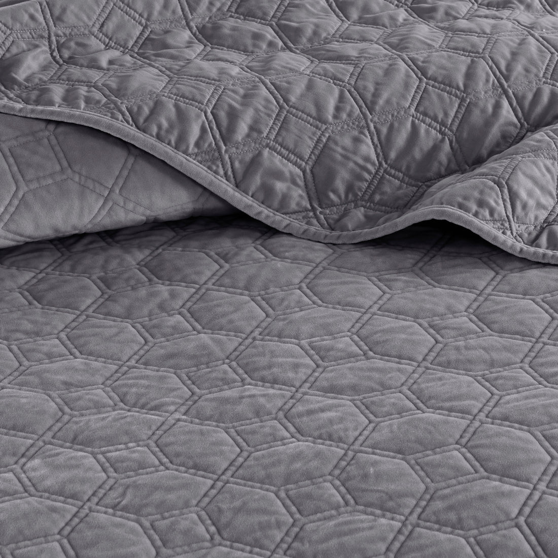 3 Piece Velvet Quilt Set Grey Full Queen Full Grey Cotton