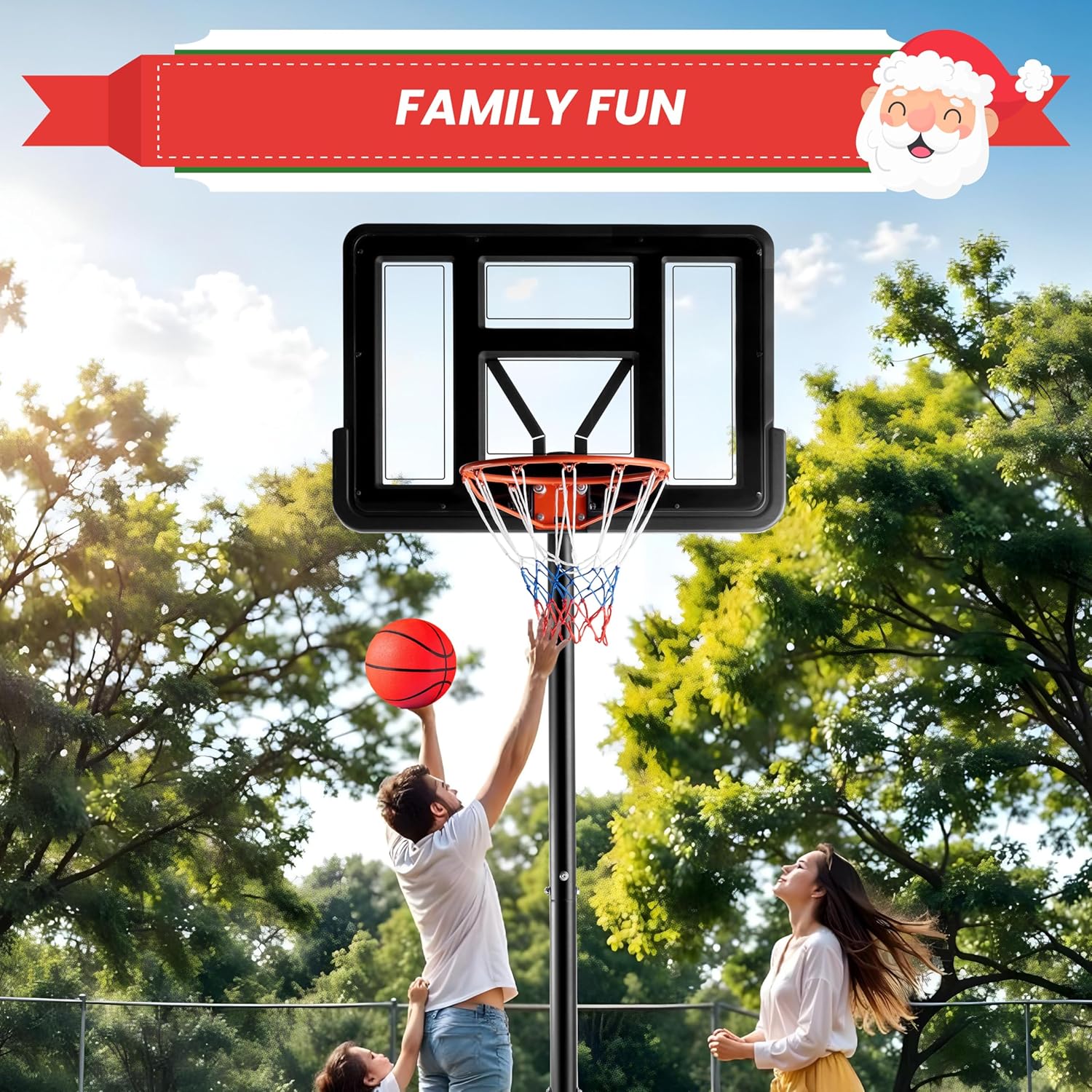 Basketball Hoop Outdoor Portable Goals Court System 4.2 10Ft Adjustable Height, 44 Inch Shatterproof Backboard & Enlarged Base, Gifts For Kids Youth Adults In Backyard Driveway Indoor Black Metal