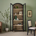 Modern 5 Shelf Arched Tall Bookcase With Glass Doors Black Black Mdf Mdf