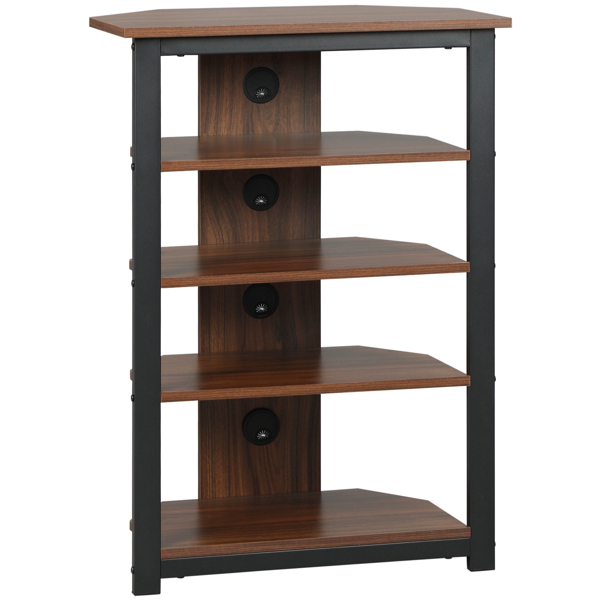 Homcom Tv Stand, Av Media Stand, Corner Audio Tower With Storage Shelves And Steel Frame, Living Room Storage, Brown Brown 50 59 Inches Particle Board