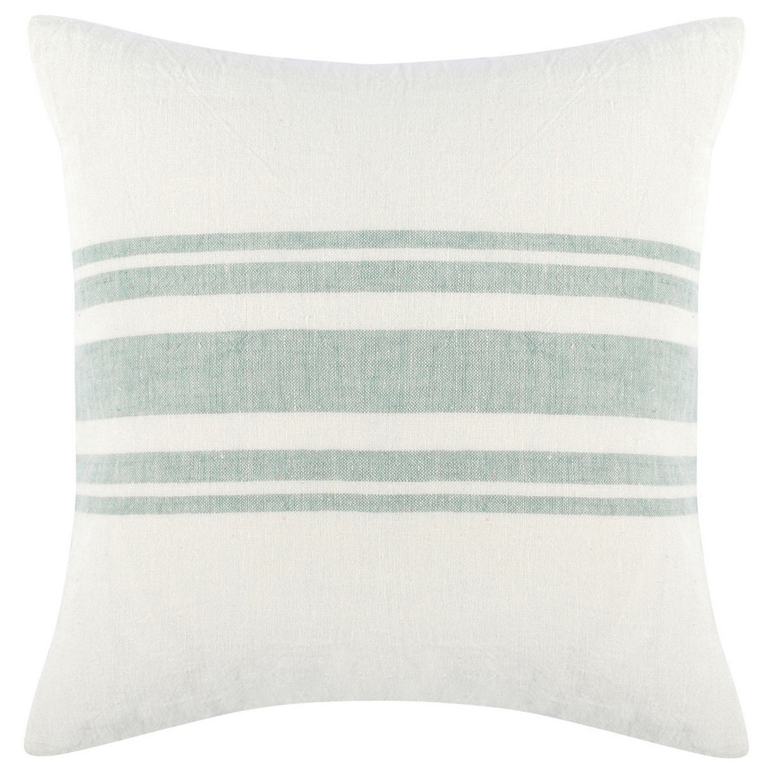 22 Inch Square Linen Accent Throw Pillow, Stripe Design, Eucalyptus, White White Green Wood