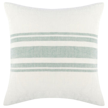 22 Inch Square Linen Accent Throw Pillow, Stripe Design, Eucalyptus, White White Green Wood