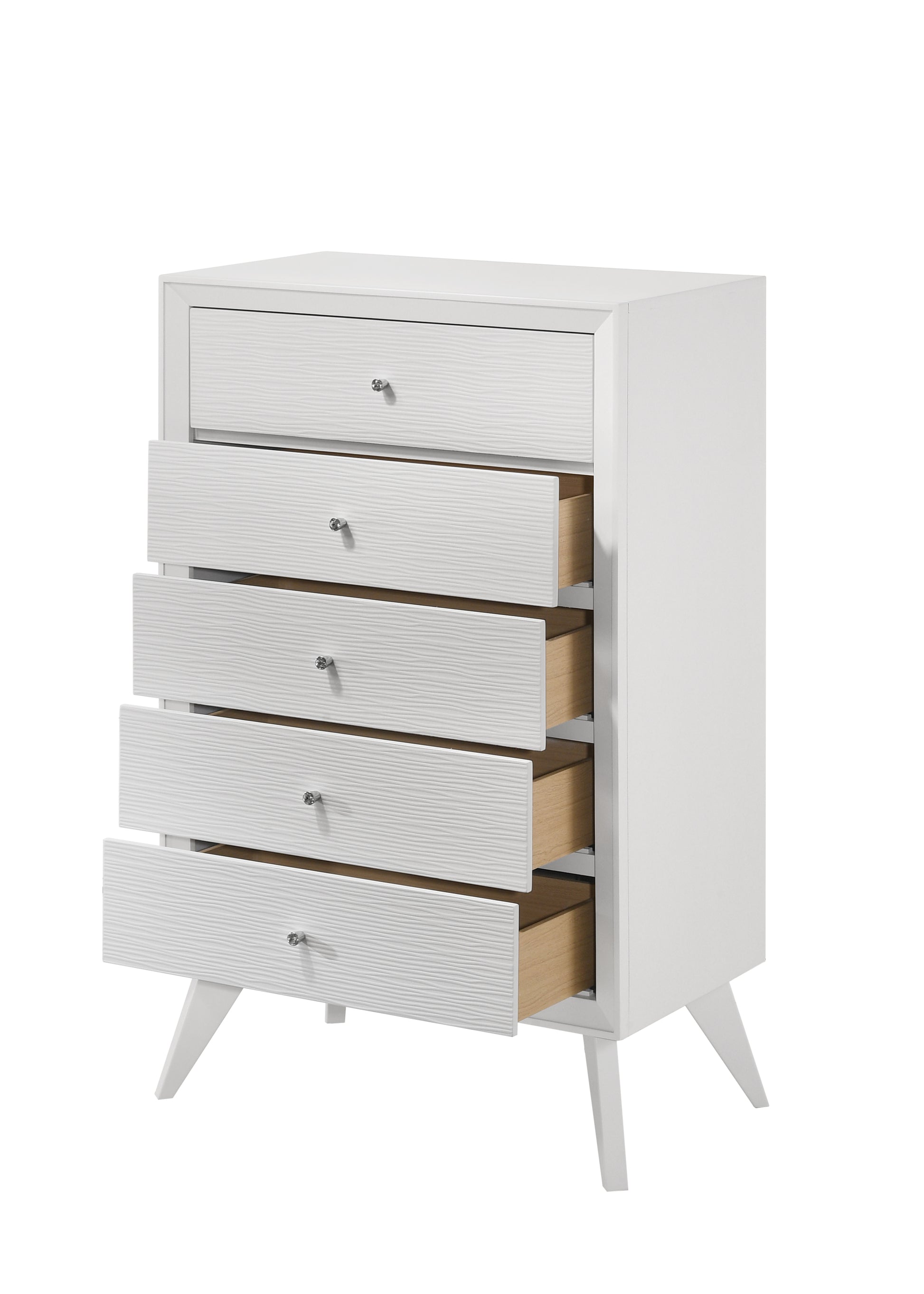 White 5 Drawer Chest With Tapered Legs White Bedroom Modern Wood