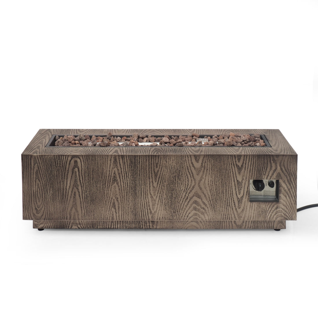 48" Outdoor 50,000 Btu Rectangular Iron Propane Fire Pit, Brown Wood Pattern Tank Cover Not Included Wood Iron