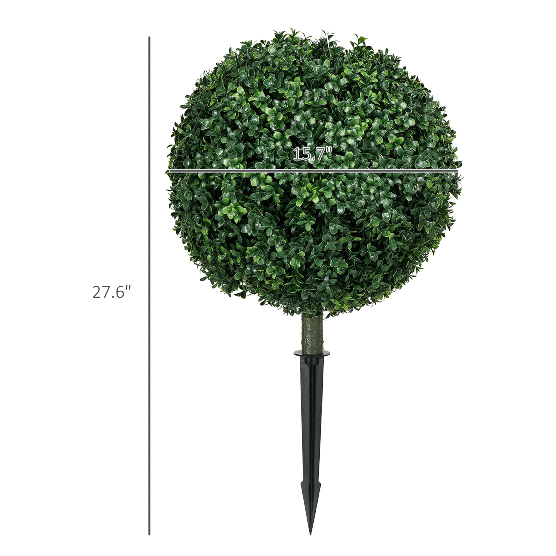 Homcom 1.3' 15.7" Artificial Boxwood Topiary Trees With Ground Stake, Uv Resistant Set Of 2 Ball Shaped Trees, Indoor Outdoor Fake Plants For Home Office & Living Room D Cor Green Plastic