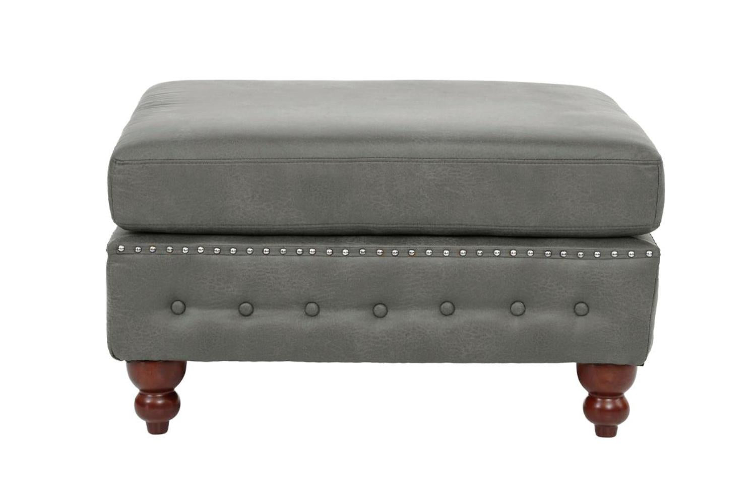 1Pc Cocktail Ottoman Slate Gray Tufted Wooden Legs Living Room Furniture Light Slate Grey Faux Leather Wood Primary Living Space Solid Grey Contemporary,Luxury,Traditional Rubberwood Rectangle