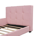 Twin Size Upholstered Platform Bed With Guardrail, Pink Box Spring Not Required Twin Pink Wood Faux Leather Upholstered