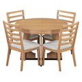 5 Piece Retro Rustic Functional Dining Set Unique Geometric Design, 1 Extendable Table With A 16 Inch Leaf And 4 Upholstered Chairs Ideal For Dining Room And Kitchen Natural Natural Solid Wood Mdf