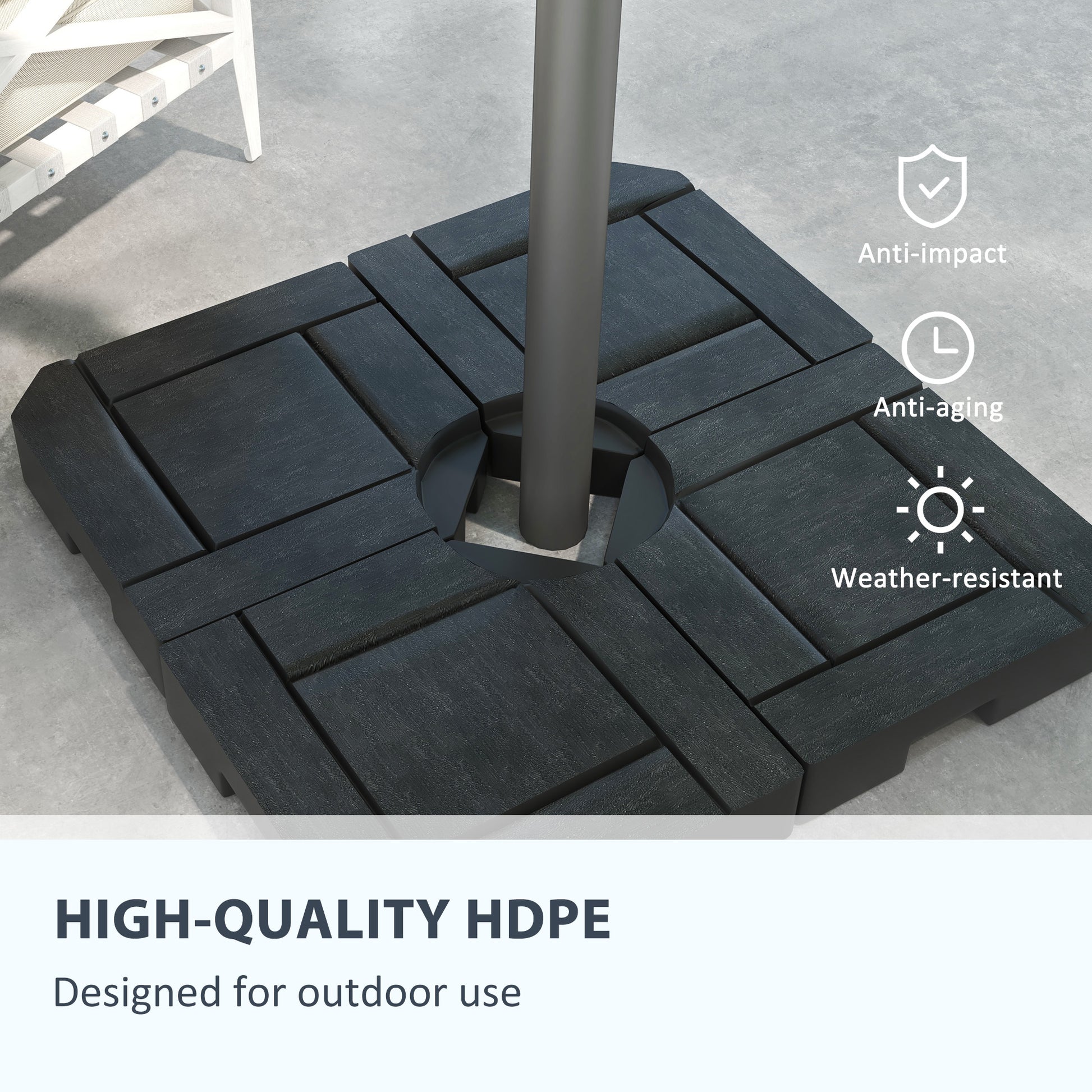 Outsunny 4 Piece Patio Cantilever Umbrella Base Weight Set, Fillable Outdoor Offset Umbrella Weights For Umbrella Stand, 175 Lbs. Capacity Water Or 230 Lbs. Capacity Sand, Black Black Hdpe