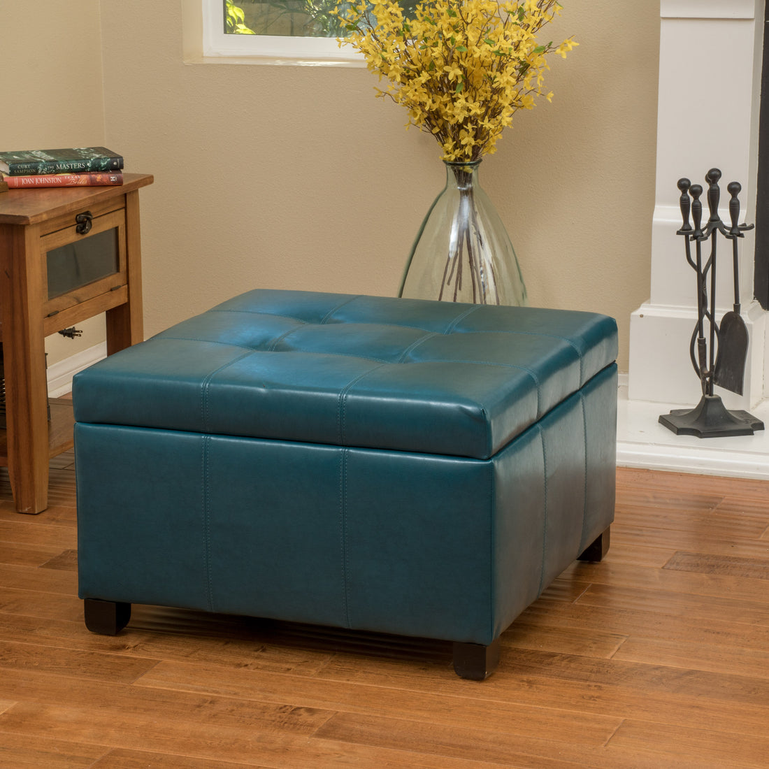 Richmond Kd Storage Ottoman Teal Pu