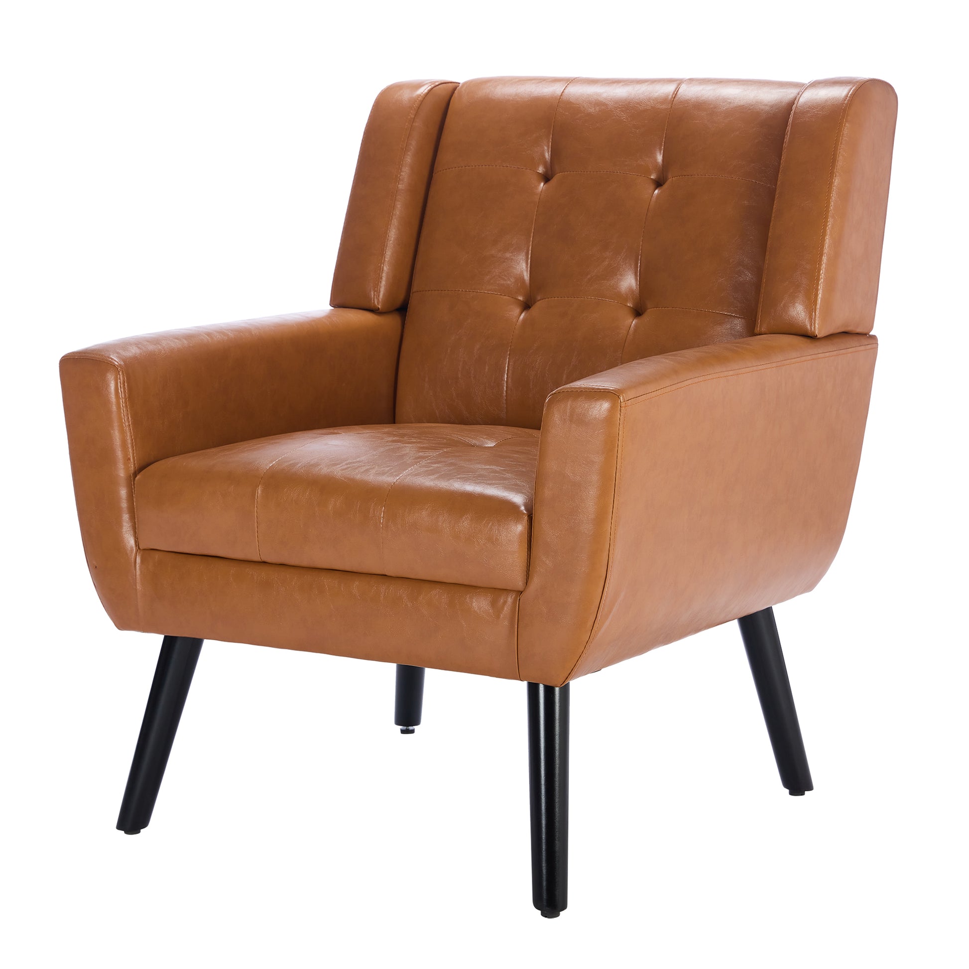 Modern Soft Leather Material Ergonomics Accent Chair Living Room Chair Bedroom Chair Home Chair With Black Legs For Indoor Home Light Brown Pu Light Brown Foam Upholstered