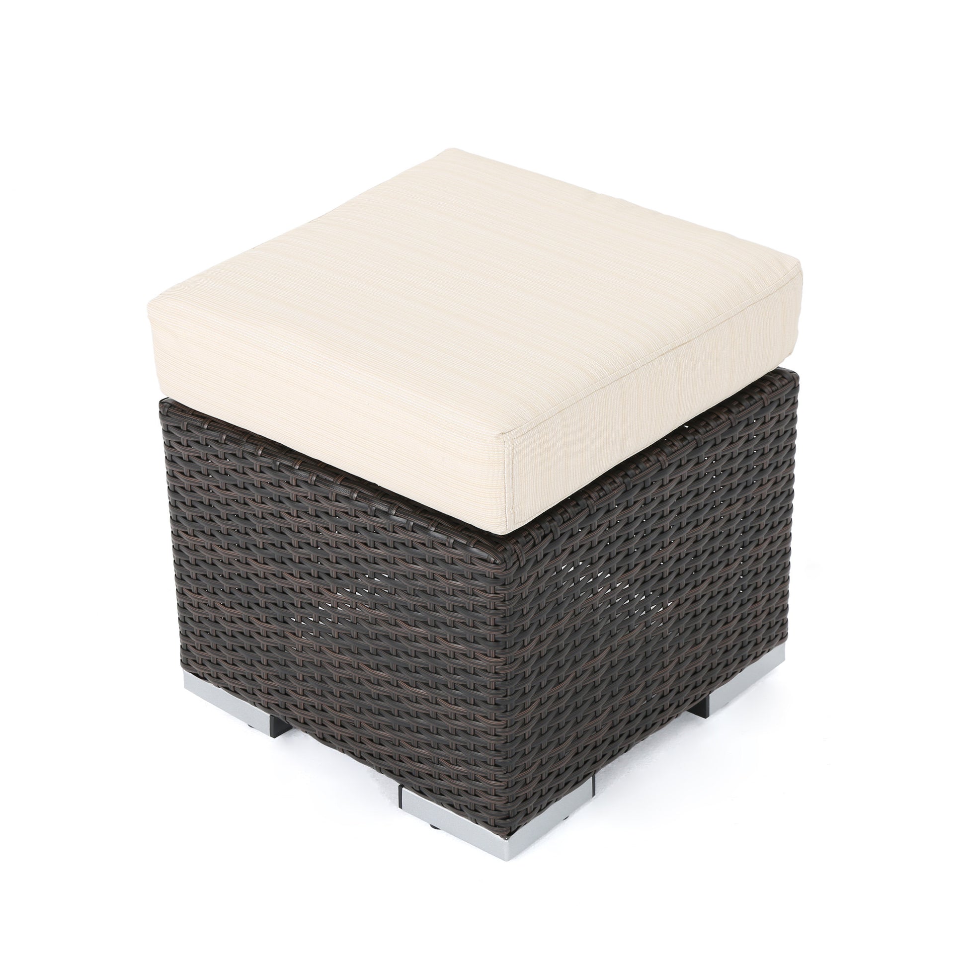 Santa Rosa 16" Ottoman Multi Brown Beige Pe Rattan Iron Waterproof Fabric